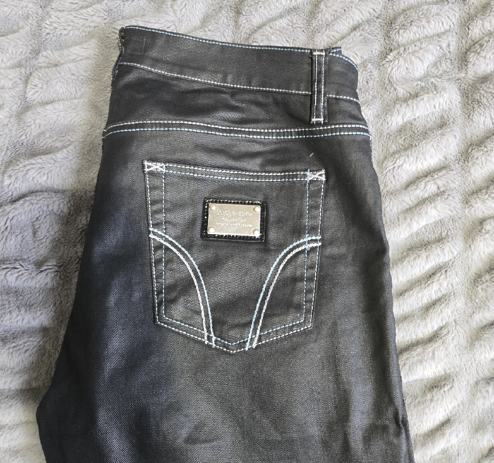 Dolce & Gabbana Men’s Black Jeans with White Contrast Stitching